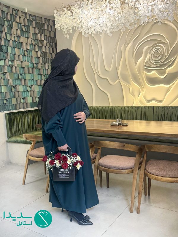 مانتو عبایی ستایش زمردی _ کرپ الیزه - Image 2